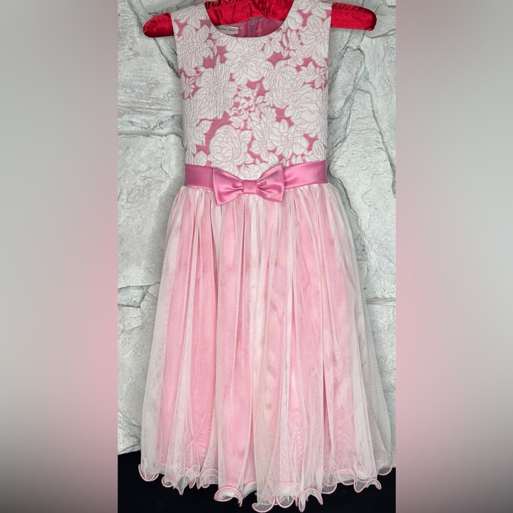 Bonnie Jean | Girls Pink/White Sleeveless Dress w/Lining & Tulle Skirt, Size 12